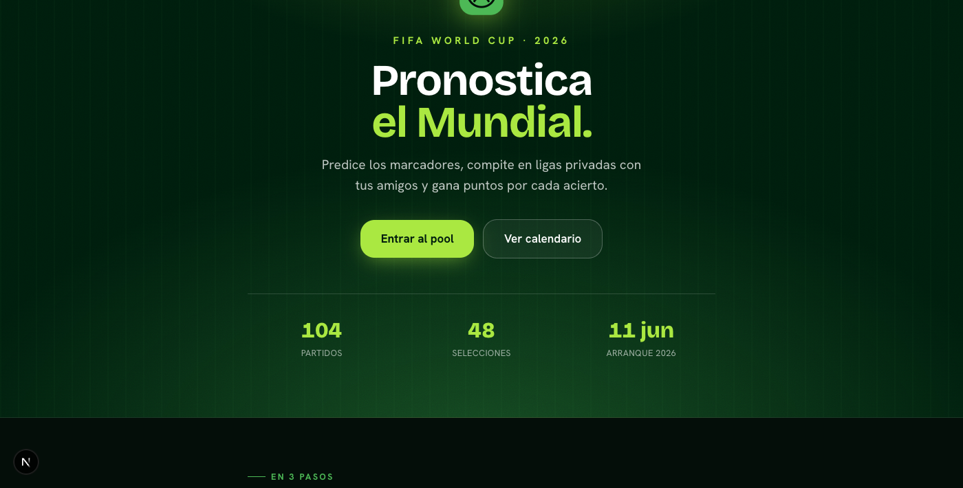 Mundial Pool landing page — Pronostica el Mundial